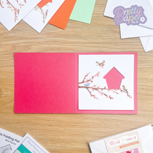 Load image into Gallery viewer, Bird House Card Aperture - Spring Blossom on pink card blank
