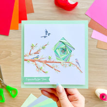Load image into Gallery viewer, Alternate iris fold bird house in pale turquoise shades
