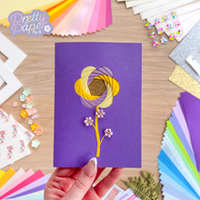 Load image into Gallery viewer, Blossom flower card in purple and yellow
