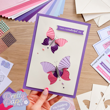 Load image into Gallery viewer, Duo of butterflies iris folding card in purple colours
