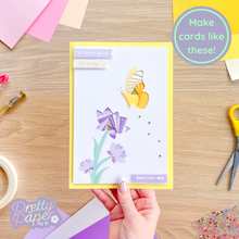 Load image into Gallery viewer, iris fold butterfly and flower on yellow card
