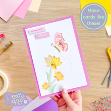 Load image into Gallery viewer, iris fold butterfly and flower on pink card
