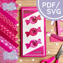 Load image into Gallery viewer, Candy Sweet Iris Folding Pattern PDF &amp; SVG | Beginner Sweet Printable Template Download | Cut File | Card Making Template
