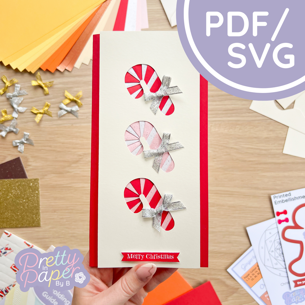 Candy Cane Iris Folding Pattern Template | Christmas Beginner Printable PDF & SVG Download