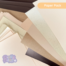 Load image into Gallery viewer, Caramel Latte Paper Pack *Revised edition* A5, 30 Sheets | Plain, Pearlised &amp; Sparkle Paper Pad | Cream Brown Craft Paper
