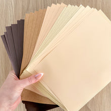Load image into Gallery viewer, Caramel Latte Paper Pack *Revised edition* A5, 30 Sheets | Plain, Pearlised &amp; Sparkle Paper Pad | Cream Brown Craft Paper
