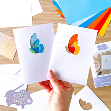 Load image into Gallery viewer, Blue and orange iris fold butterfly wing cards
