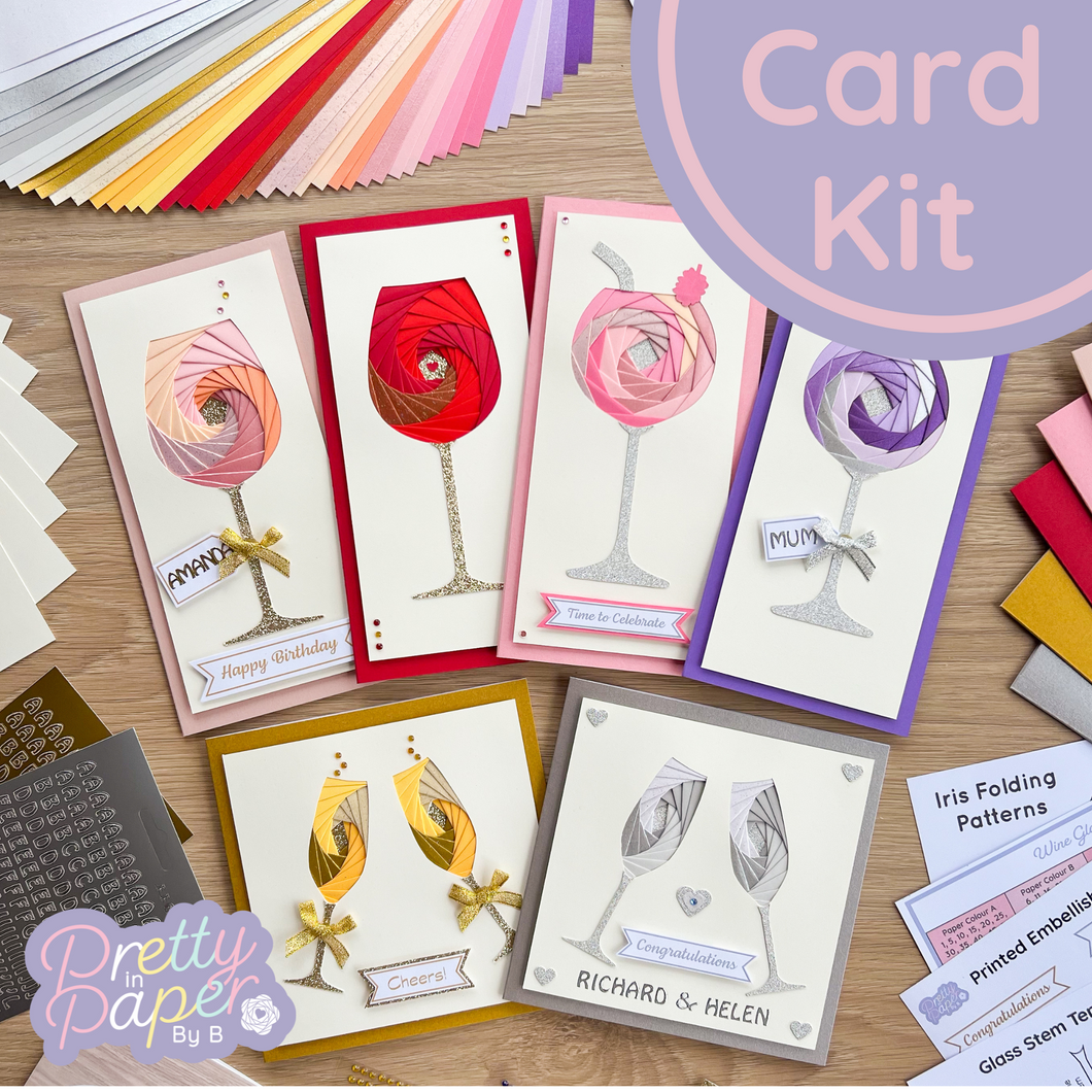 Time to Celebrate Iris Folding Kit | Wine, Gin, Champagne Glass Card Making Kit Intermediate | Personalised Craft Activity