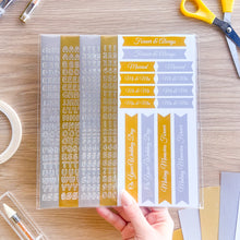 Load image into Gallery viewer, Gold and Silver alphabet and number peel-off stickers and printed greetings
