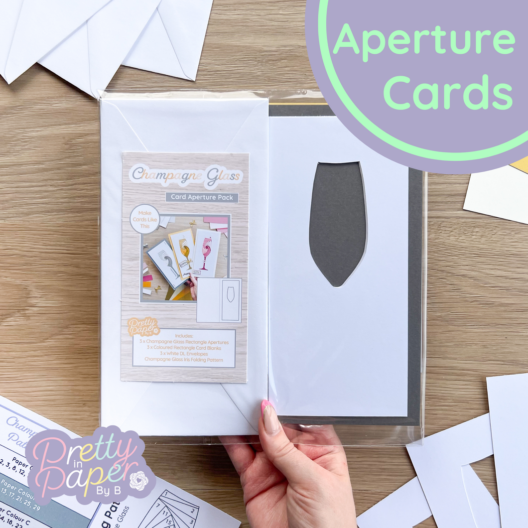 Champagne Glass Aperture Card (Pack of 3) | 3 x Apertures, Coloured Card Blanks & Envelopes | Beginner