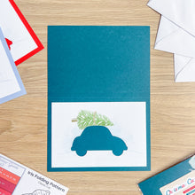 Load image into Gallery viewer, Classic Christmas Car Aperture Card (Pack of 3) | 3 x A5 PRINTED Apertures, Coloured Card Blanks &amp; White Envelopes
