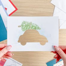 Load image into Gallery viewer, Classic Christmas Car Aperture Card (Pack of 3) | 3 x A5 PRINTED Apertures, Coloured Card Blanks &amp; White Envelopes
