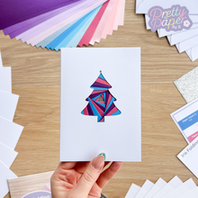 Load image into Gallery viewer, stylised iris fold tree in purple, pink and blue

