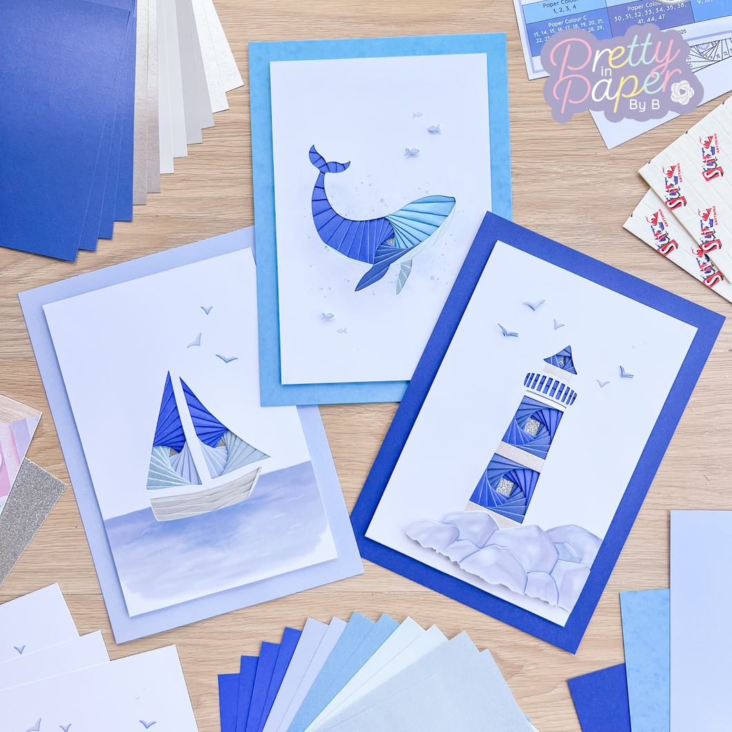 Three A4 iris fold coastal calm scenes