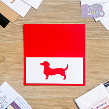 Load image into Gallery viewer, Dachshund Aperture on red card blank
