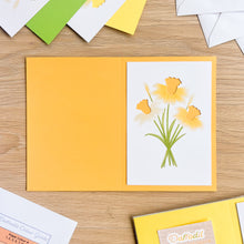 Load image into Gallery viewer, Daffodils Aperture Card (Pack of 3) | 3 x PRINTED Apertures, Coloured Card Blanks &amp; Envelopes | Intermediate
