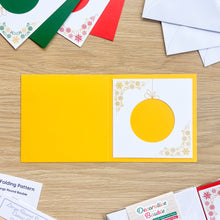 Load image into Gallery viewer, *New Revised Edition* Decorative Bauble Aperture Card (Pack of 3) | 3 x Square White Decorated Round Apertures, Coloured Card Blanks &amp; White Envelopes
