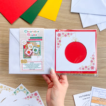 Load image into Gallery viewer, *New Revised Edition* Decorative Bauble Aperture Card (Pack of 3) | 3 x Square White Decorated Round Apertures, Coloured Card Blanks &amp; White Envelopes
