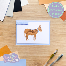 Load image into Gallery viewer, Donkey Aperture Card (Pack of 3) | 3 x Rectangular White Apertures, A5 Coloured Card Blanks &amp; White Envelopes
