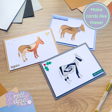 Load image into Gallery viewer, Donkey Aperture Card (Pack of 3) | 3 x Rectangular White Apertures, A5 Coloured Card Blanks &amp; White Envelopes
