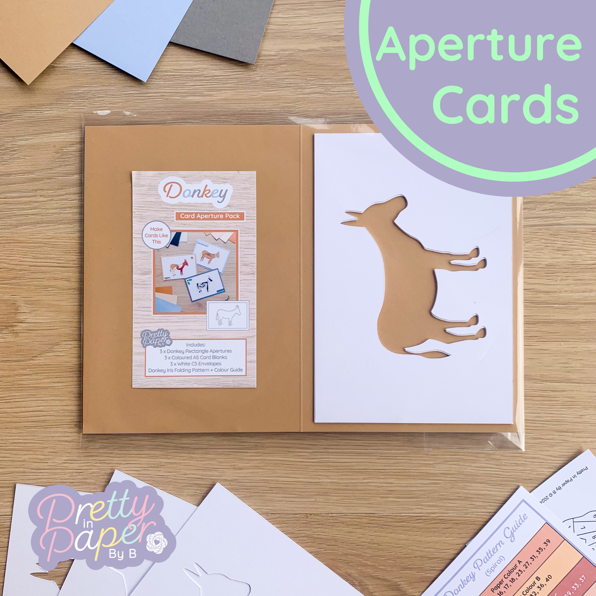 Donkey Aperture Card (Pack 3) | 3 x Apertures, Colored Card Blanks ...