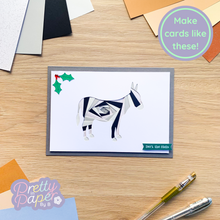 Load image into Gallery viewer, Donkey Aperture Card (Pack of 3) | 3 x Rectangular White Apertures, A5 Coloured Card Blanks &amp; White Envelopes
