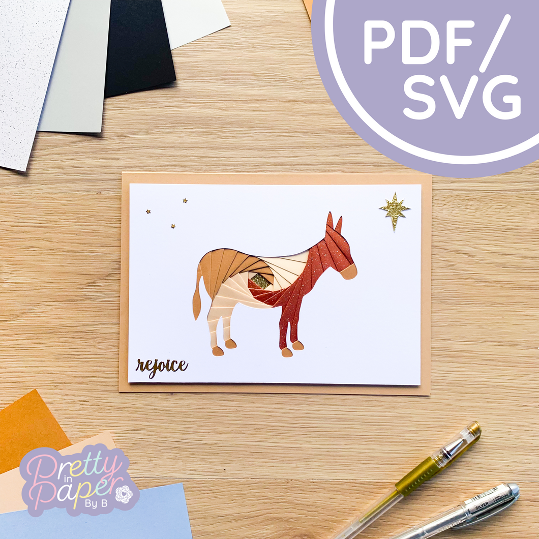 Donkey Iris Folding Pattern PDF & SVG | Beginner Printable Download | Cut File | Christmas Card Making Template