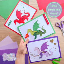 Load image into Gallery viewer, Make cards like these - three iris folding dragon greeting cards
