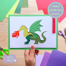 Load image into Gallery viewer, Make cards like this - iris folding green dragon with &#39;happy birthday&#39; greeting
