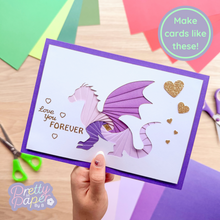 Load image into Gallery viewer, Make cards like this - iris folding purple dragon with &#39;love you forever&#39; greeting
