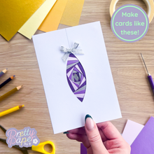 Load image into Gallery viewer, Iris fold droplet bauble card in purple
