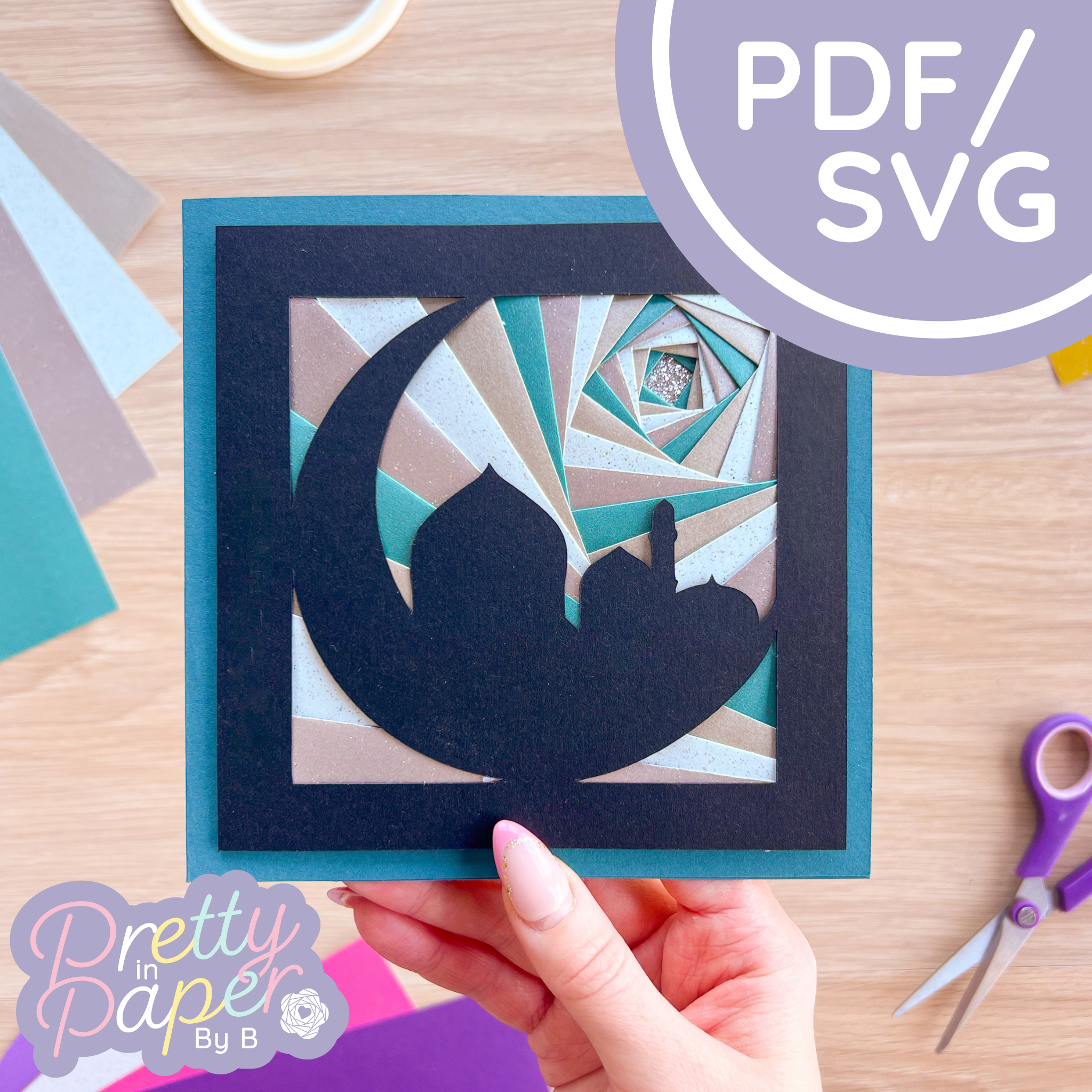 Eid Mubarak Silhouette Iris Fold Pattern Template PDF & SVG – Pretty In ...