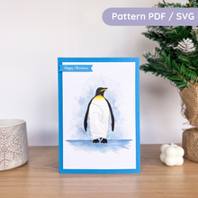 Load image into Gallery viewer, Emperor Penguin iris folding card made with the pattern and colour guide

