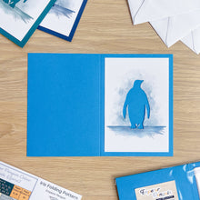 Load image into Gallery viewer, Emperor Penguin Aperture Card (Pack of 3) | 3 x A5 PRINTED Apertures, Coloured Card Blanks &amp; White Envelopes | Christmas
