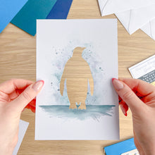 Load image into Gallery viewer, Emperor Penguin Aperture Card (Pack of 3) | 3 x A5 PRINTED Apertures, Coloured Card Blanks &amp; White Envelopes | Christmas
