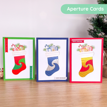 Load image into Gallery viewer, Fluffy Stocking Printed Aperture Card Pack
