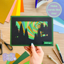 Load image into Gallery viewer, Iris Fold Forest Silhouette on green card
