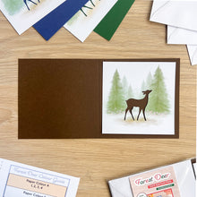 Load image into Gallery viewer, Forest Deer Aperture Card (Pack of 3) | 3 x Square White Printed Fawn Apertures, Coloured Card Blanks &amp; White Envelopes
