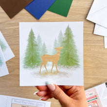 Load image into Gallery viewer, Forest Deer Aperture Card (Pack of 3) | 3 x Square White Printed Fawn Apertures, Coloured Card Blanks &amp; White Envelopes
