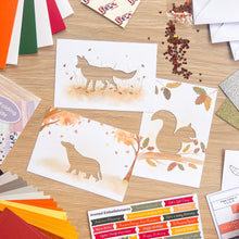 Load image into Gallery viewer, Friends of the Forest Card Making Kit | Iris Folding Craft Kit Beginner | Letterbox Craft Gift | Fox, Badger, Squirrel
