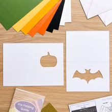 Load image into Gallery viewer, Card Making Kit Halloween| Mini Iris Folding Card Kit | Beginner Bat and Pumpkin

