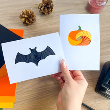Load image into Gallery viewer, Card Making Kit Halloween| Mini Iris Folding Card Kit | Beginner Bat and Pumpkin
