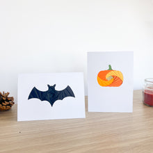 Load image into Gallery viewer, Card Making Kit Halloween| Mini Iris Folding Card Kit | Beginner Bat and Pumpkin
