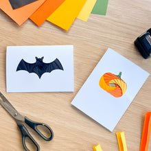 Load image into Gallery viewer, Card Making Kit Halloween| Mini Iris Folding Card Kit | Beginner Bat and Pumpkin
