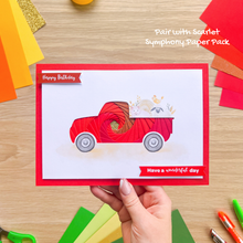 Load image into Gallery viewer, Harvest Truck Printed Aperture Card (Pack of 3) | 3 x Apertures, Coloured Card Blanks &amp; Envelopes | Autumn Fall Wagon Vehicle

