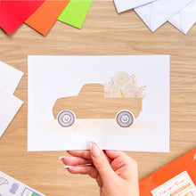 Load image into Gallery viewer, Harvest Truck Printed Aperture Card (Pack of 3) | 3 x Apertures, Coloured Card Blanks &amp; Envelopes | Autumn Fall Wagon Vehicle

