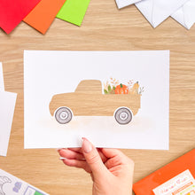 Load image into Gallery viewer, Harvest Truck Printed Aperture Card (Pack of 3) | 3 x Apertures, Coloured Card Blanks &amp; Envelopes | Autumn Fall Wagon Vehicle
