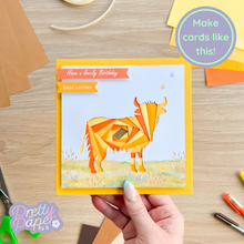 Load image into Gallery viewer, Highland Cow Iris Fold Card on Buttercup Card
