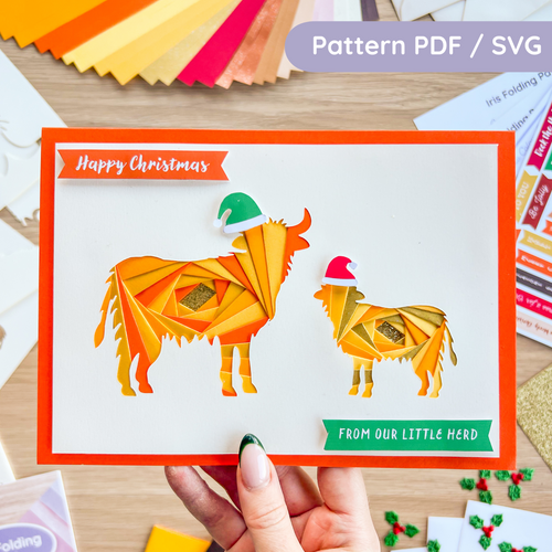 Highland Cow and calf iris fold pattern template
