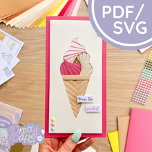 Load image into Gallery viewer, Ice Cream Iris Folding Pattern PDF &amp; SVG | Beginner Printable Template Download | Cut File | Card Making Template

